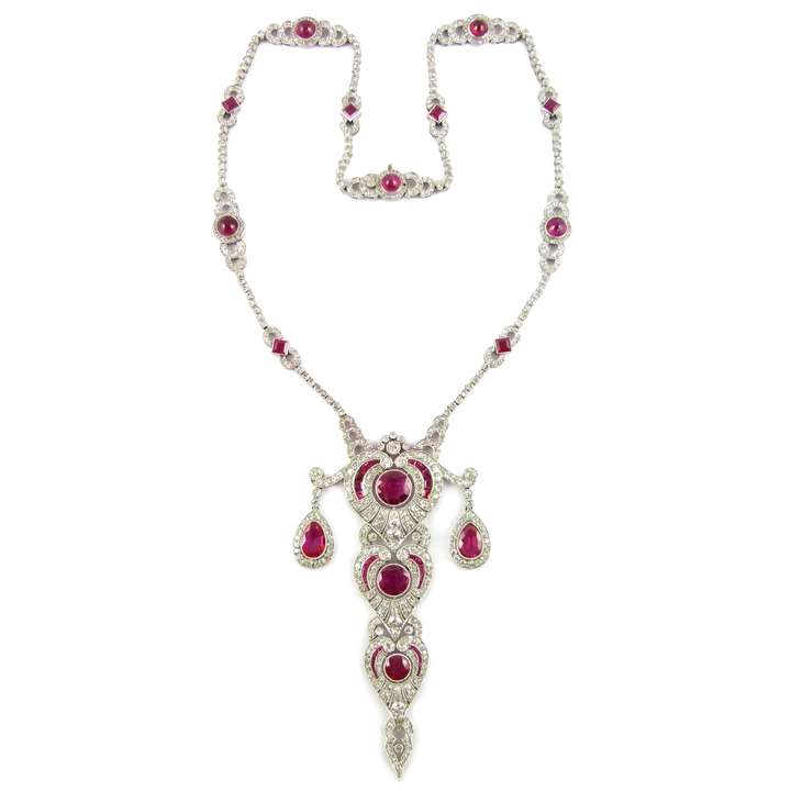 Early 20th century ruby and diamond tiered pendant necklace, made in France c.1910, probably for Dreicer & Co. New York,